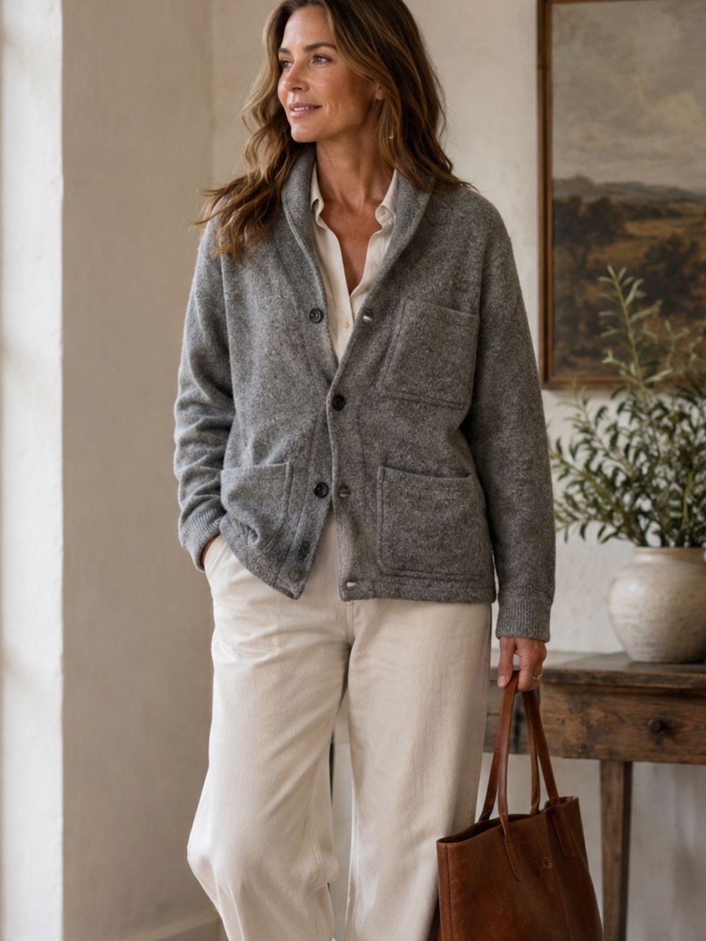 J Crew Lambswool Cardigan Gray